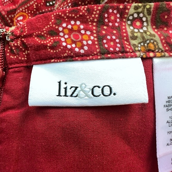 LIZ & CO | NWOT PAISLEY MIDI SKIRT PURE COTTON BOHO FLARED LINED RICH RED | 16 - Picture 8 of 8